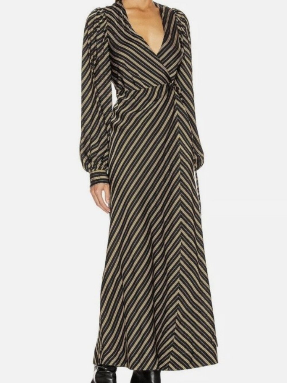 GANNI Striped Viscose Maxi Wrap Dress EU 42 - USA 10